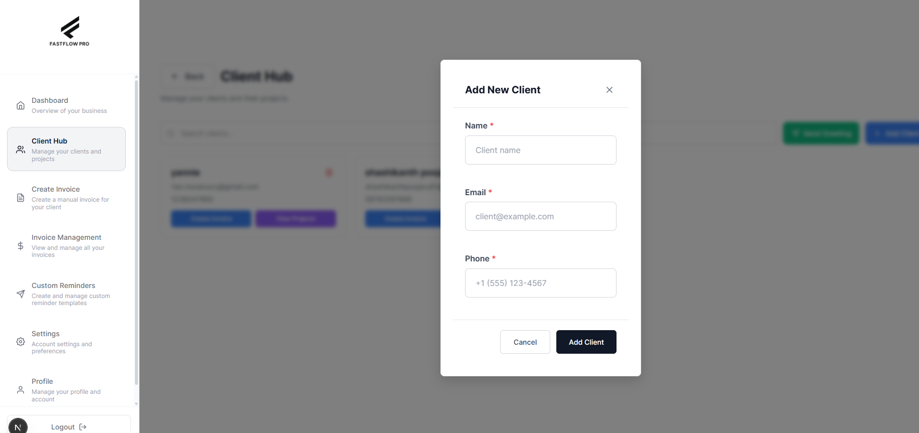 Client Management Screenshot