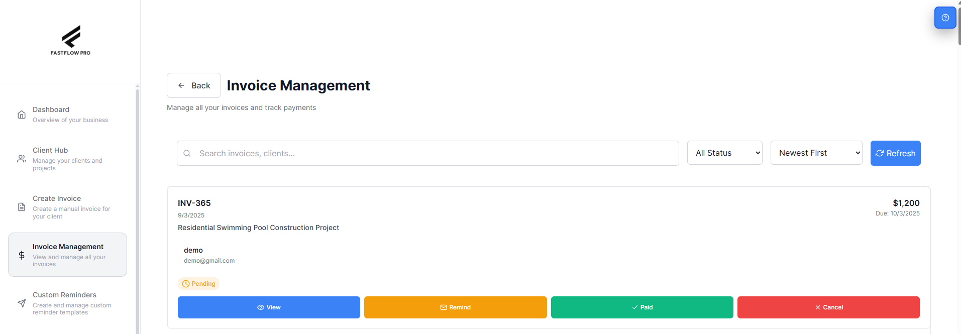 Invoice Management Screenshot